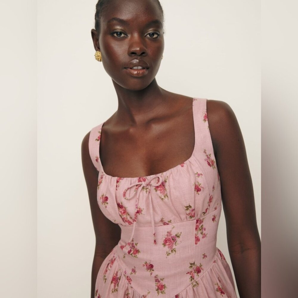 NWT Reformation Balia Linen Midi Dress in Tea Time Pink Floral | size 4 - Picture 5 of 15